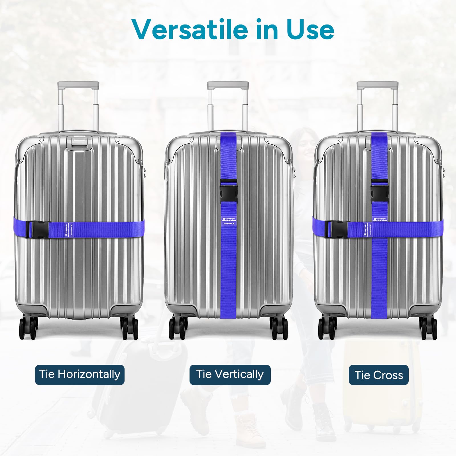 travel inspira paski do walizek, 2 sztuki, 104–195 cm, regulowane paski na walizki, efektowne paski na walizki do identyfikacji – paski na walizki do walizek podróżnych 20"–32" (niebieskie)