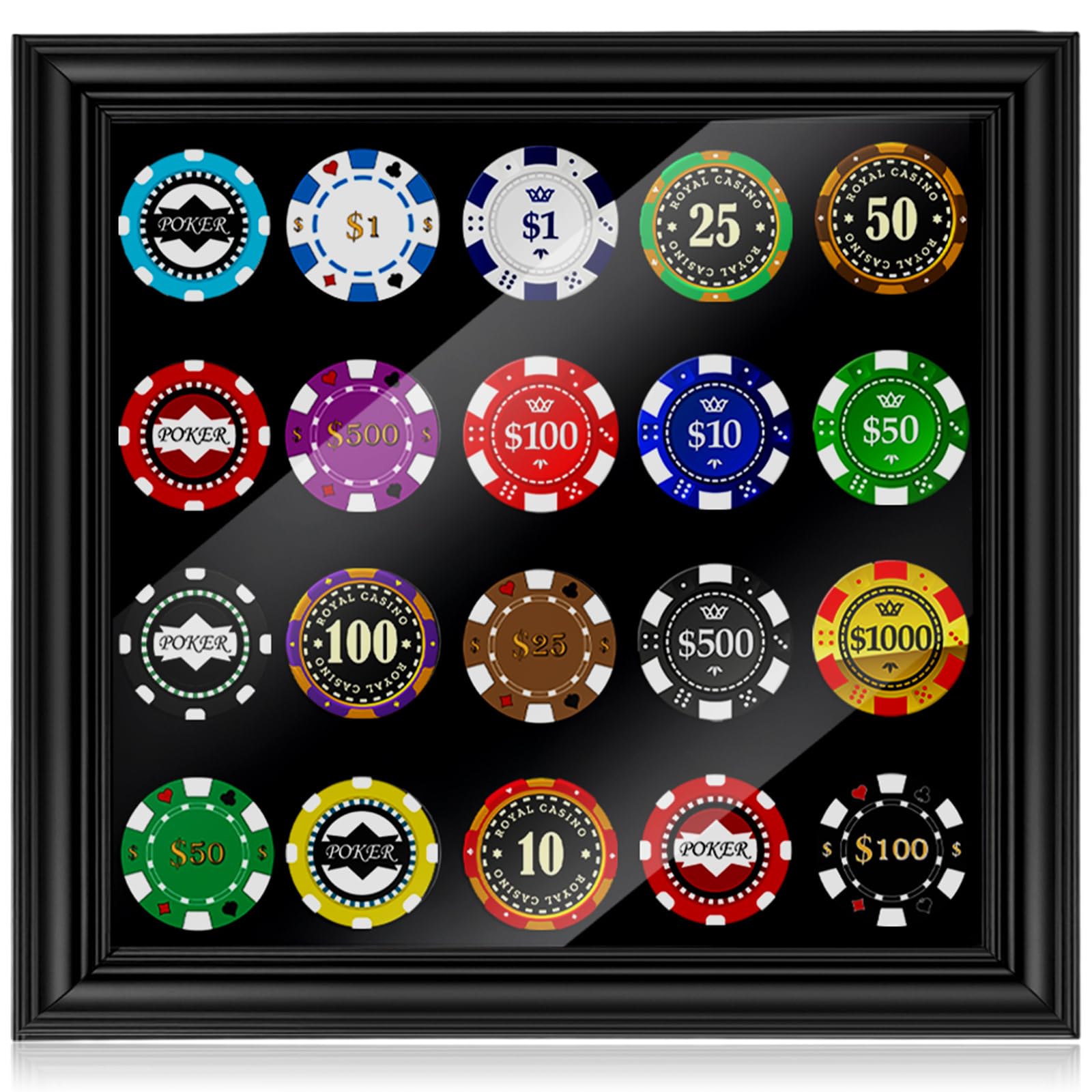 Silipull 20 Poker Chip Display Case 11.8 x 11 x 0.87 Inch Poker Chip Holder for 39/40mm Wall Mount or Tabletop Display Frame for Collectors Souvenir Gift