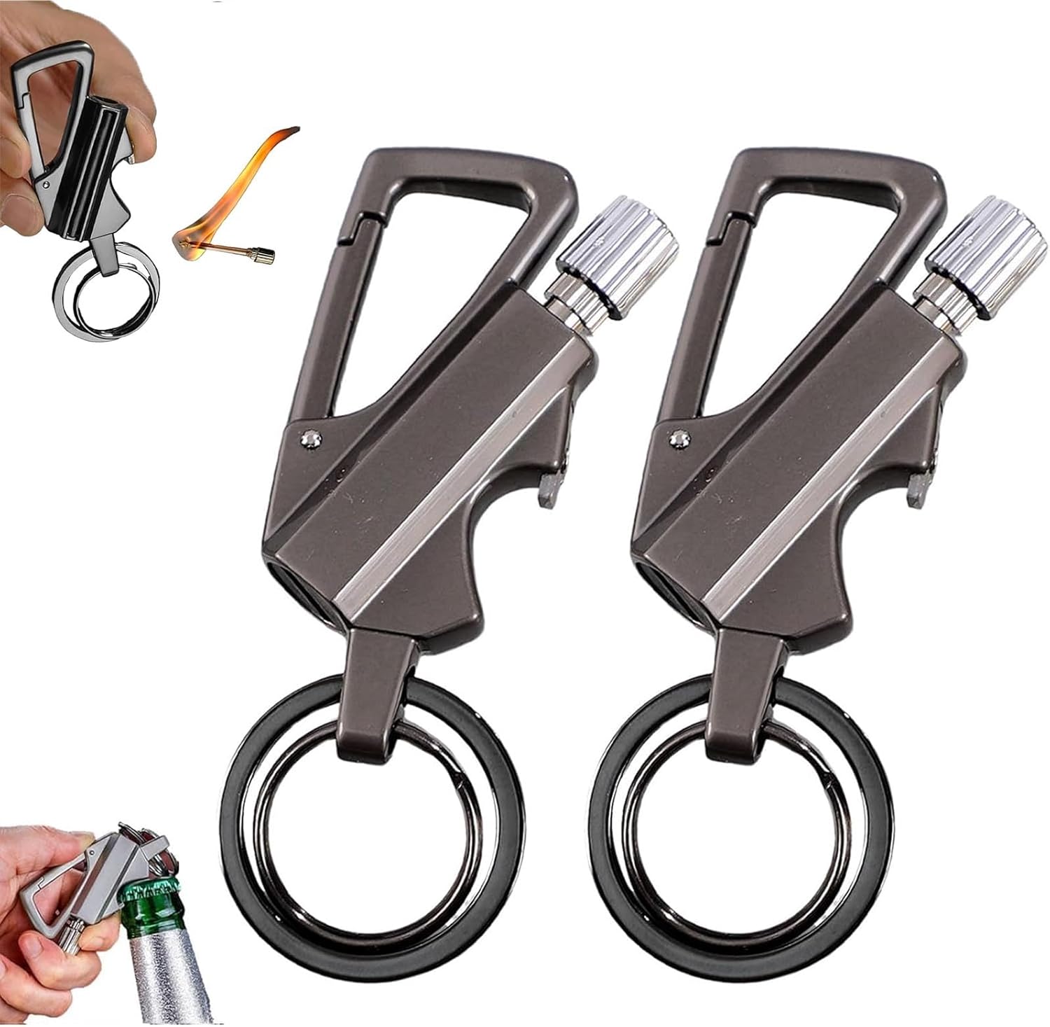 Permanent Match Infinity Lighter, Keychain Lighter with Multitool Bottle Opener, Waterproof & Reusable, Windproof for Outdoor Camping Survival Hiking (BK+GD+SL)