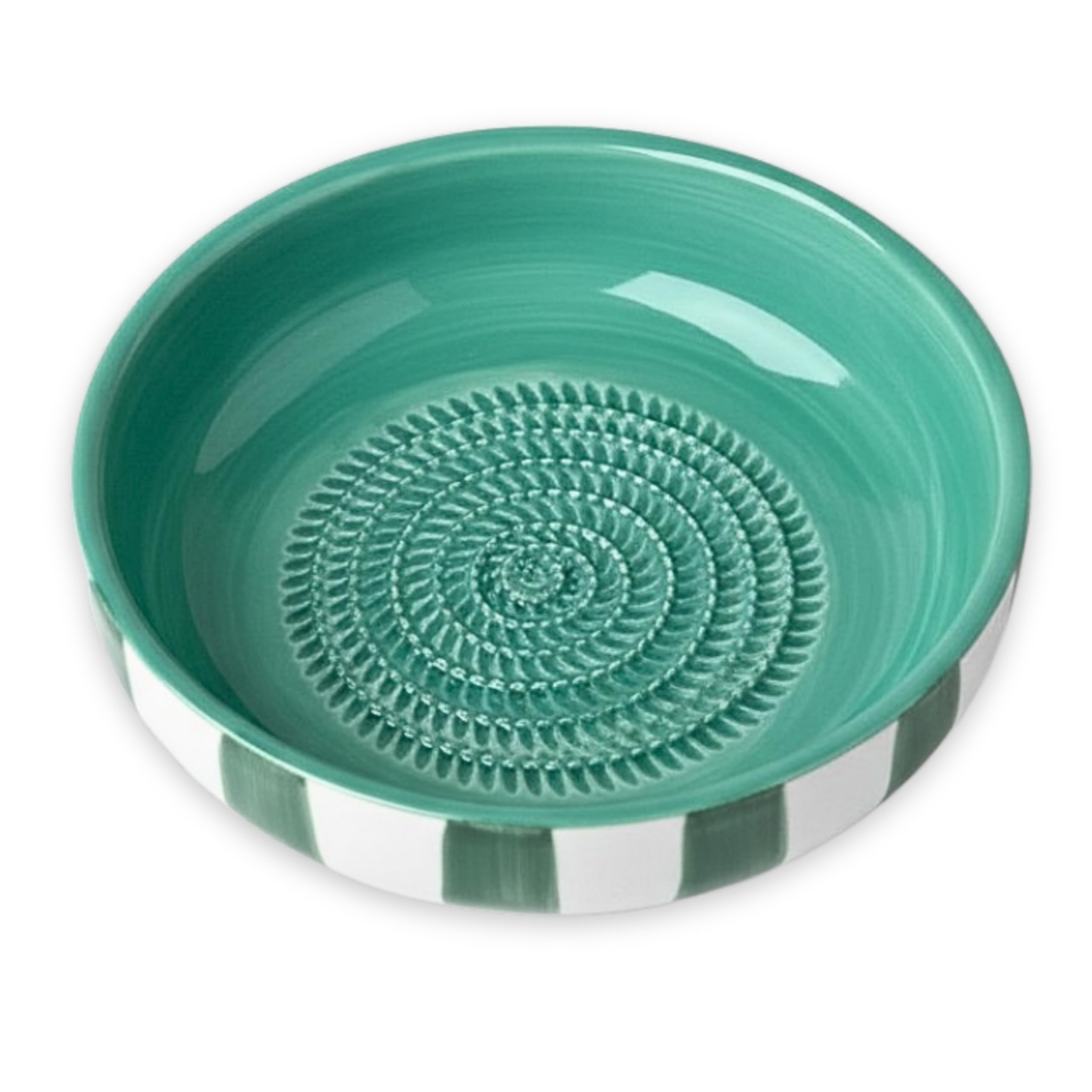Assiette Rapeuse Ail Grand Model - Râpe en Céramique - Bol à Râper Gingembre, Parmesan et Légumes - Assiette Râpe Cuisine Multifonction - Maxi Format - Fabrication Artisanale (Jade & Blanc, 19cm)