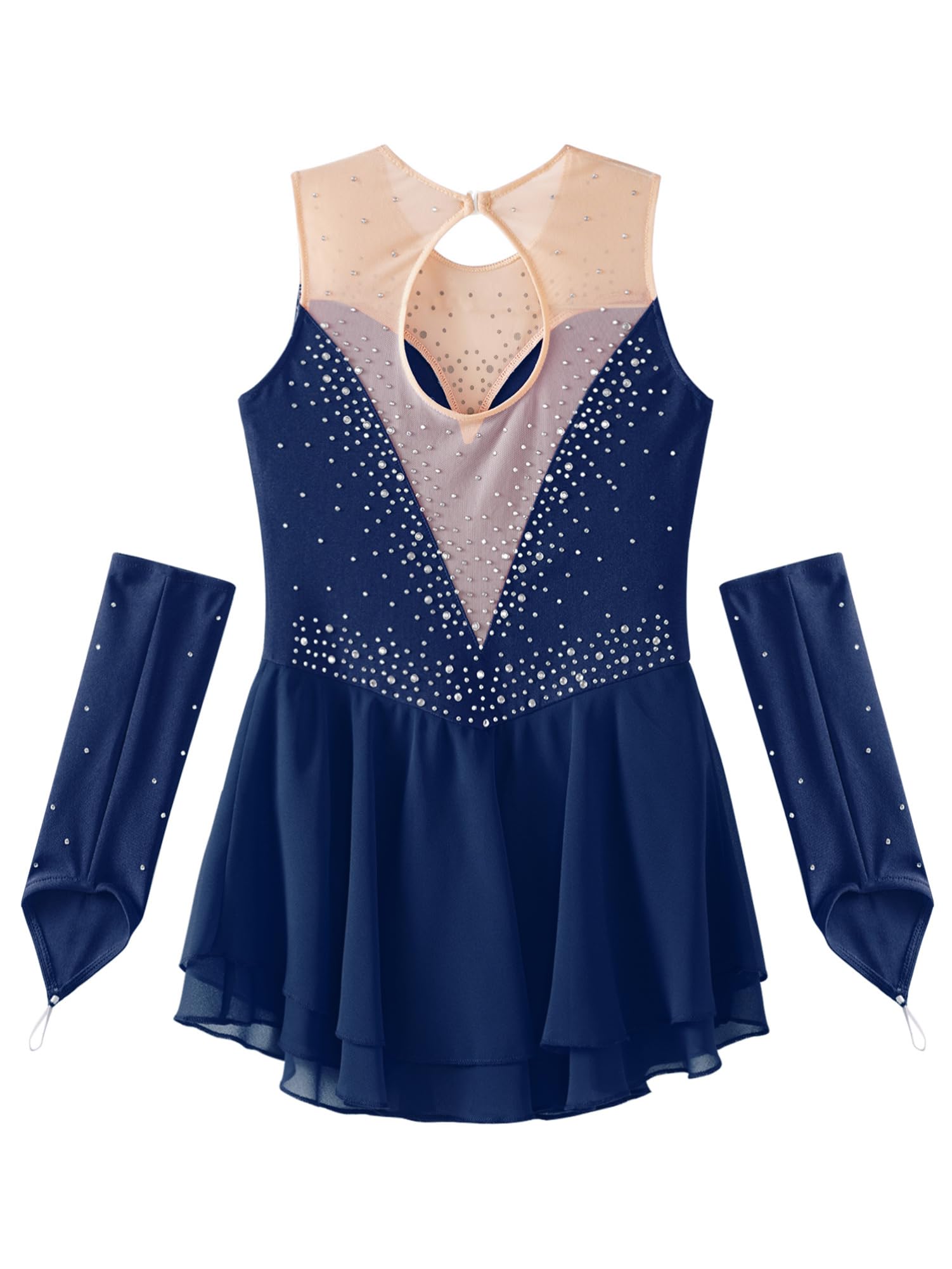 CHICTRY Kürkleider Eiskunstlauf Mädchen Strass Glitzer Ballettkleid Ärmellos Tanzkleid Cut Out Ballettanzug Mit Fingerlose Handschuhe Tanzkostüm