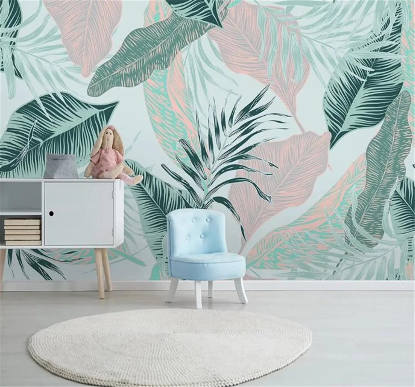 Tzxztt Fresh Hand Drawn Lines Tropical Leaves Modern 3D Wallpaper Premium Textured Silk Neutral Tones Material Ideal for Living Room Bedroom-350cm×256cm