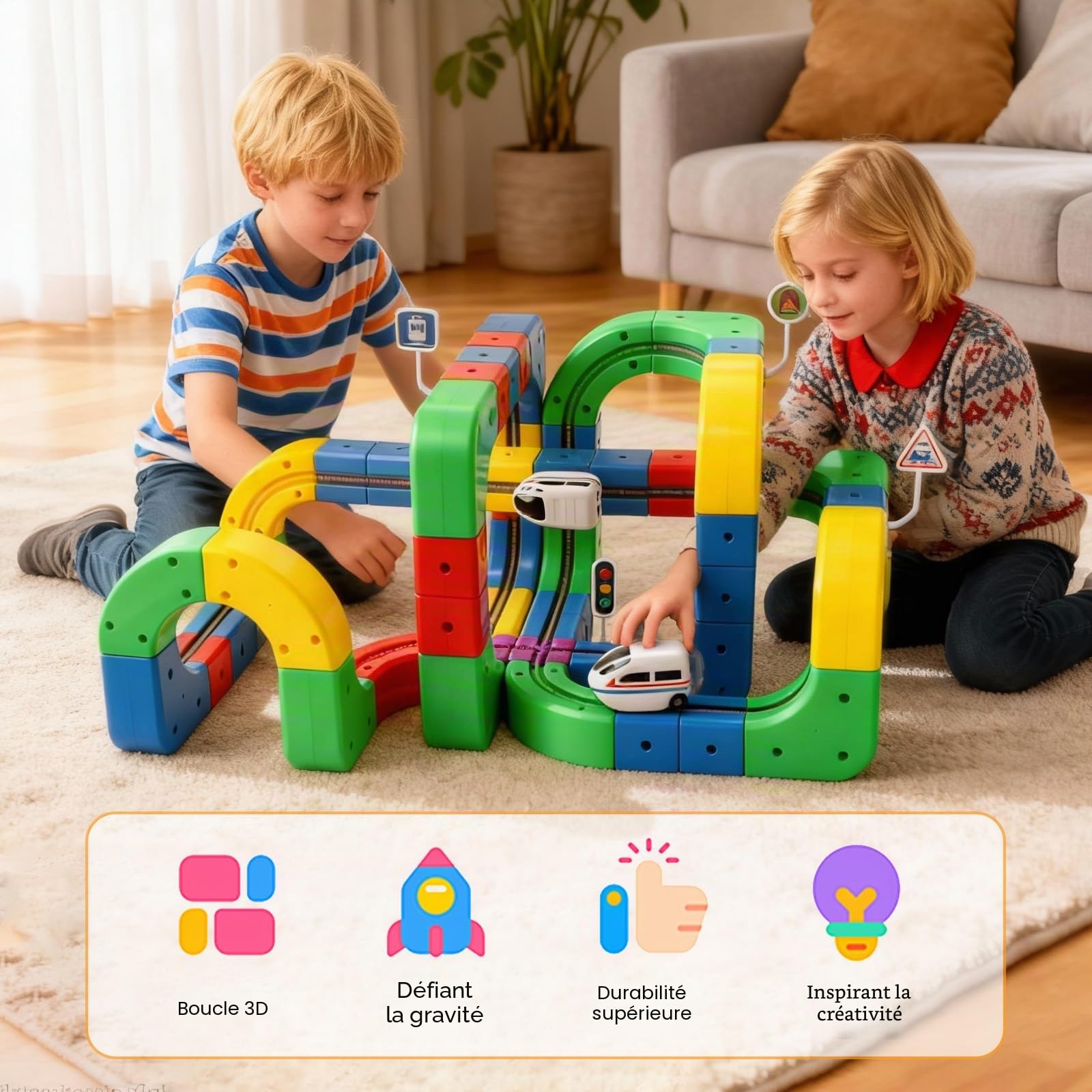 123 PCS Ensemble de train électrique,3D Cube De Rail Magique avec Train Motorisé Défiant La Gravité,Jouet De Construction d'apprentissage Flexible,Cadeau Créatif Circuit Trains électrique pour Enfants