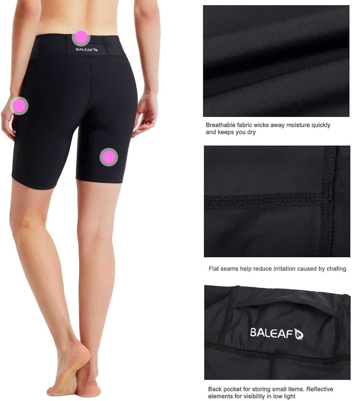 BALEAF Women's 7" Compression Biker Shorts Pocket Yoga Spandex Running Workout