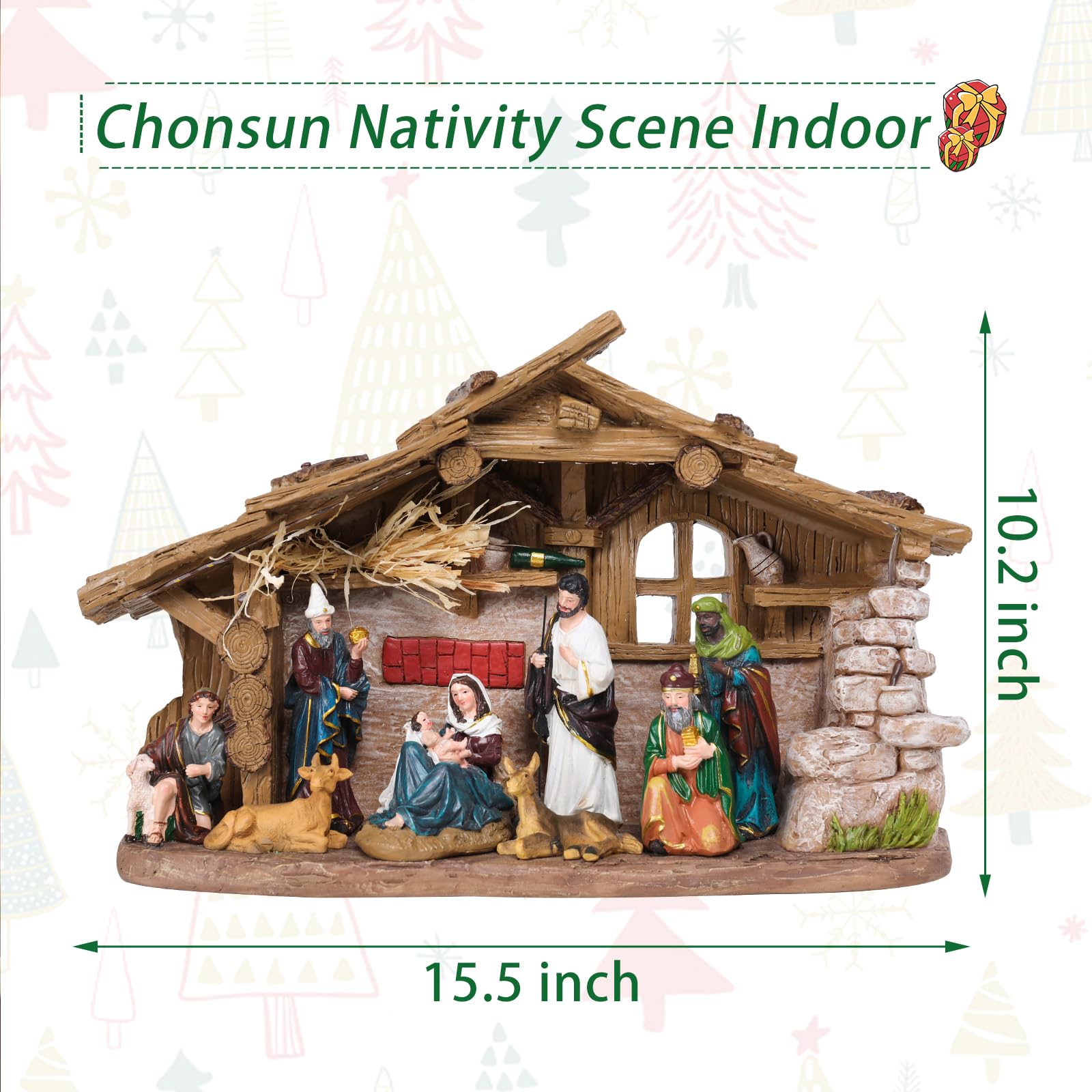 Belén para interiores de 10.2 pulgadas de Navidad, pueblo musical, pesebre, juegos de pesebre, figuras de Navidad de Jesús, decoraciones de Navidad