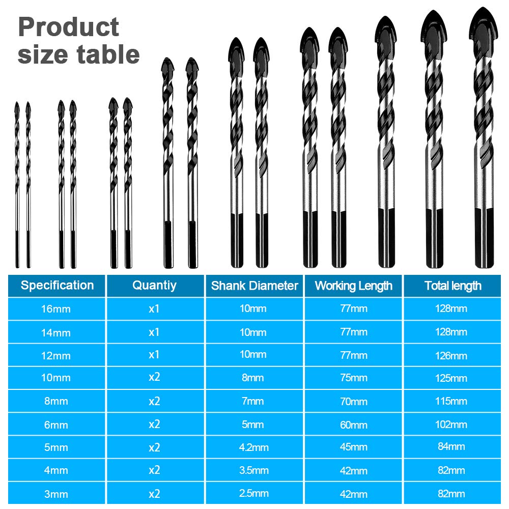 Set 10 Punte Da Trapano Da 6 Mm - Per Ceramica, Cemento, Vetro, Legno - Con Custodia - Foto 12