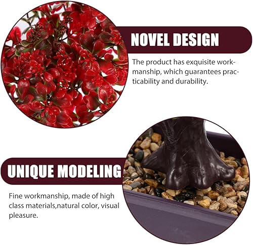 Miniatura 4 de EXCEART Planta de bonsái artificial, decoración en maceta de plástico rojo para escritorio, mesa de boda, centro de mesa, decoración del hogar y la