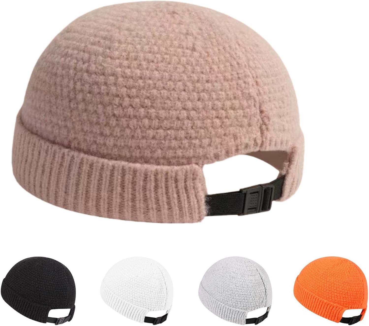 Mens Brimless Hats Docker Beanie Skull Caps Unisex Winter Warm Beanie Adjustable Leather Buckle Street
