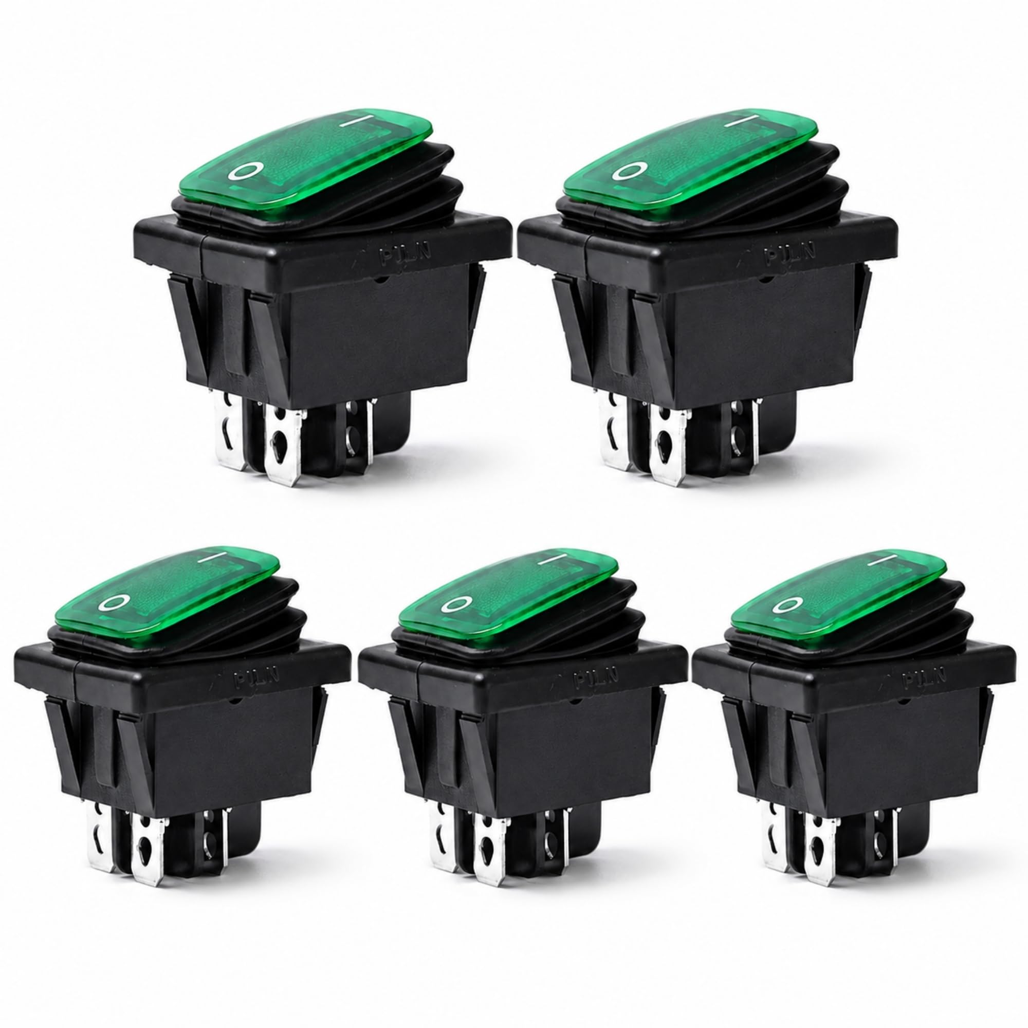 Interruptor Basculante DPST ON/OFF 4 pin, Luz Verde, 5 Unidades - imagen 1