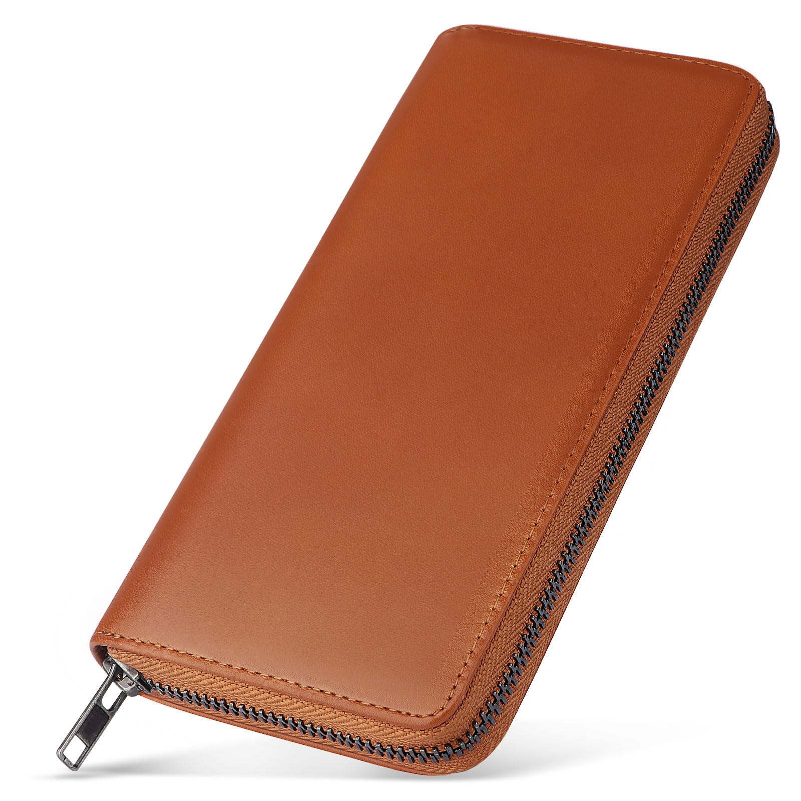 ecoofee Men's Long Wallet, Tochigi Leather, Made by Top Leather Craftsmen, Genuine Leather, Large Capacity, Skimming Prevention, Round Zipper, Coin Purse, Men's Cowhide Leather (Brown) : Clothing, Sho