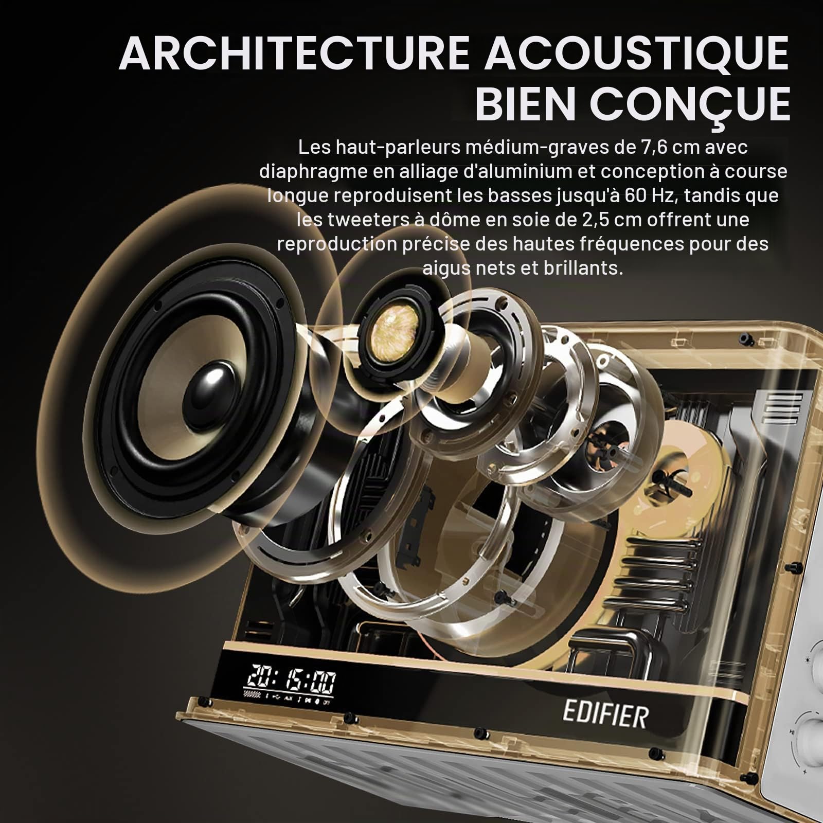 Edifier QD35 Système de Haut-parleurs Bluetooth Compact avec Effets Lumineux RGB, Bluetooth V5.3 et Deux Ports de Chargement Ultra-Rapides. Certifié Hi-Res Audio (Blanc)