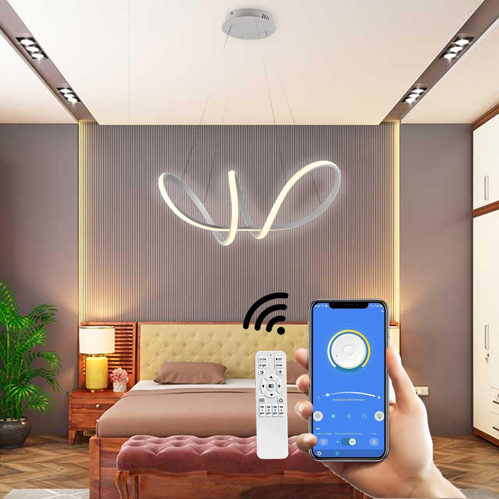 Arcadia Lampadario Led a Sospensione Soffitto Design Moderno Luce Calda Fredda Dimmerabile Plafoniera Con Telecomando e App Cellulare Lampada Soggiorno Salotto Cucina Camera Da Letto 3400LM 56W 60Cm
