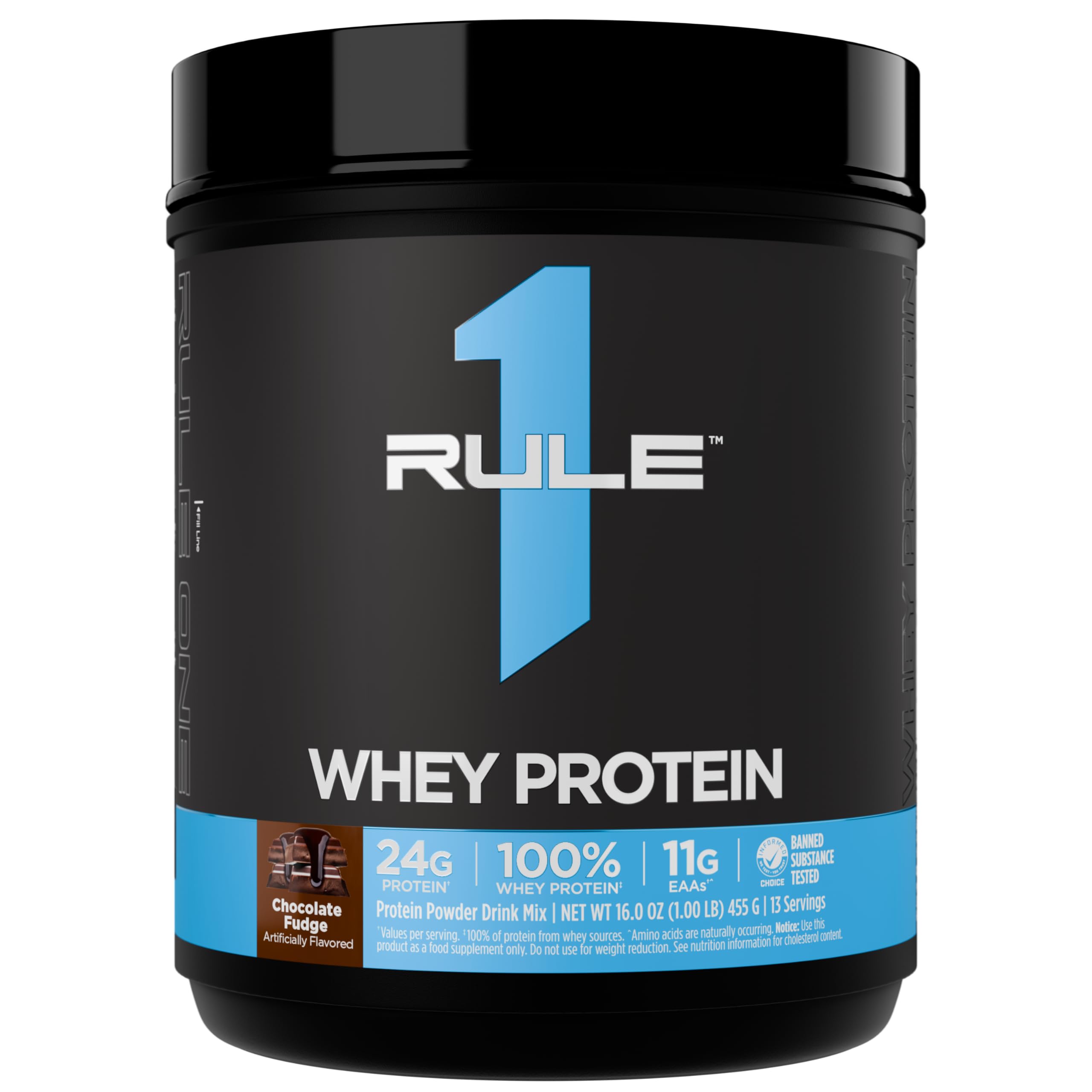 Rule 1 Whey Protein – 24g Fast-Acting Protein from All-Whey Sources with Naturally Occurring EAAs & BCAAs for Workout Recovery or Anytime Use (1 Pound*, Chocolate Fudge)