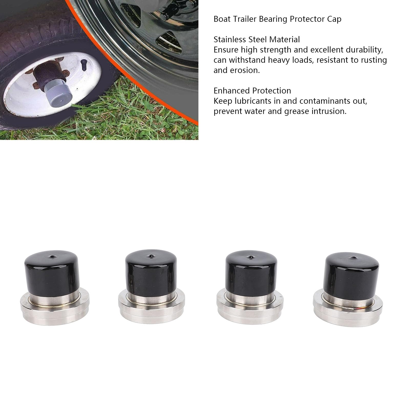 Jiawu 4Pcs 2.717 Inch Diameter Stainless Steel Bearing Protectors with Bras, Trailer Bearing Dust Cap, Bearing Protector Cover Replacement for Boat Trailer, Easy Installation