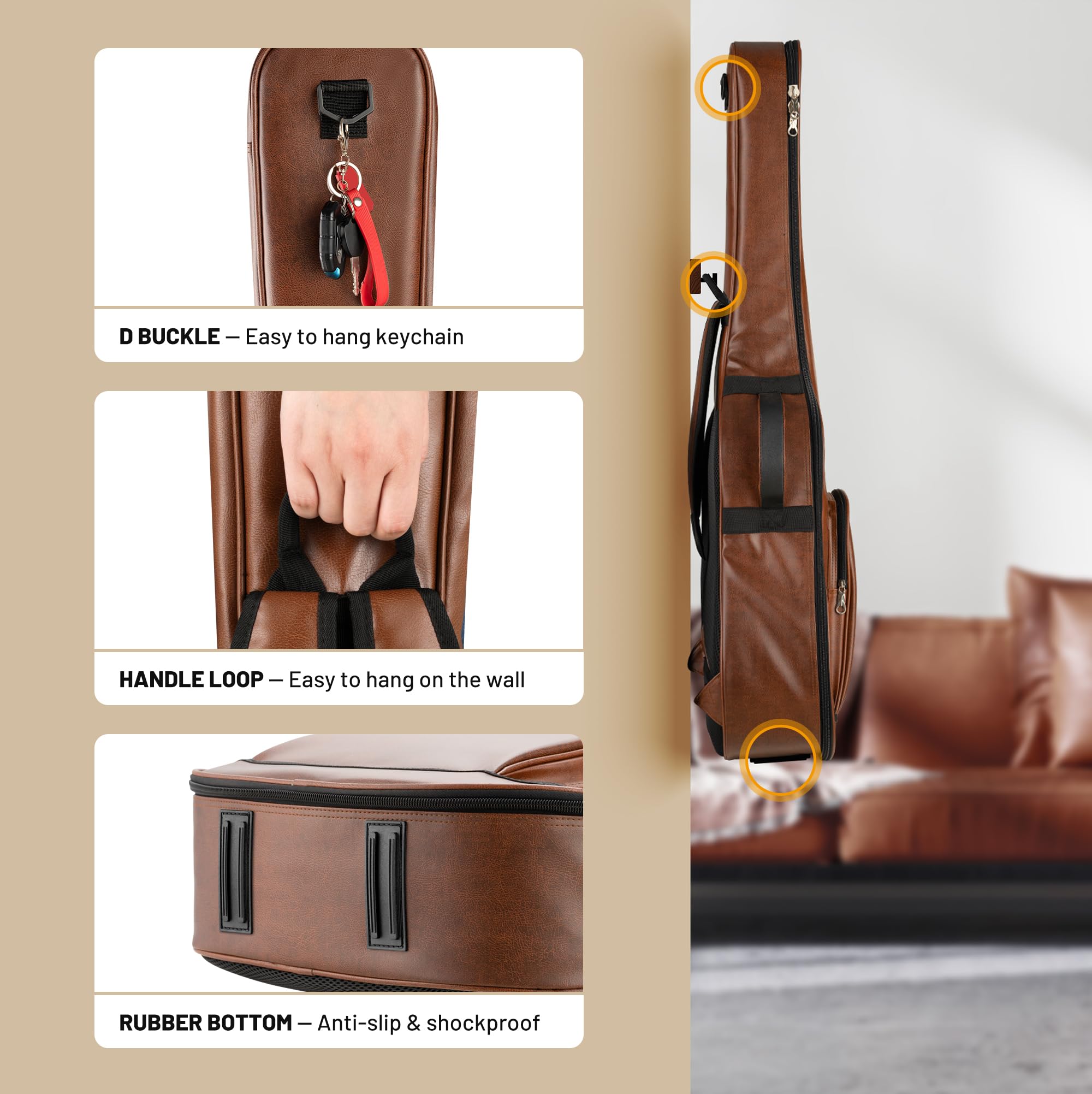 CAHAYA Housse de Guitare Acoustique en polyuréthane: Imperméable avec Rembourrage Respirant 15 mm - Double Fermeture éclair - pour Guitare 40 à 42 Pouces Marron