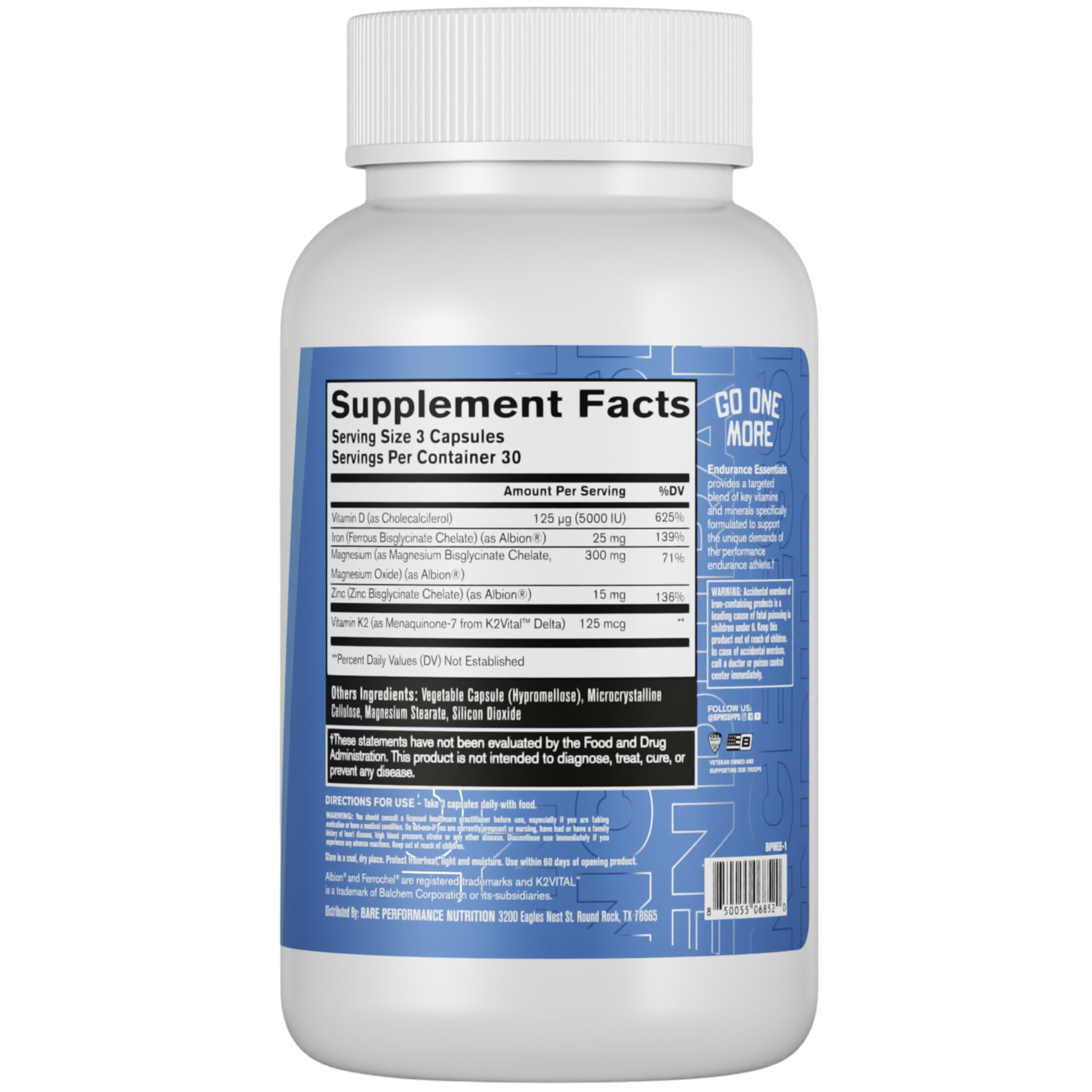 BARE PERFORMANCE NUTRITION Endurance Essentials | Endurance Athlete Daily Multivitamin | NSF Certified for Sport | Supports Energy, Muscle Function, Immune & Bone Health | 30 Capsules — Amazon image 4