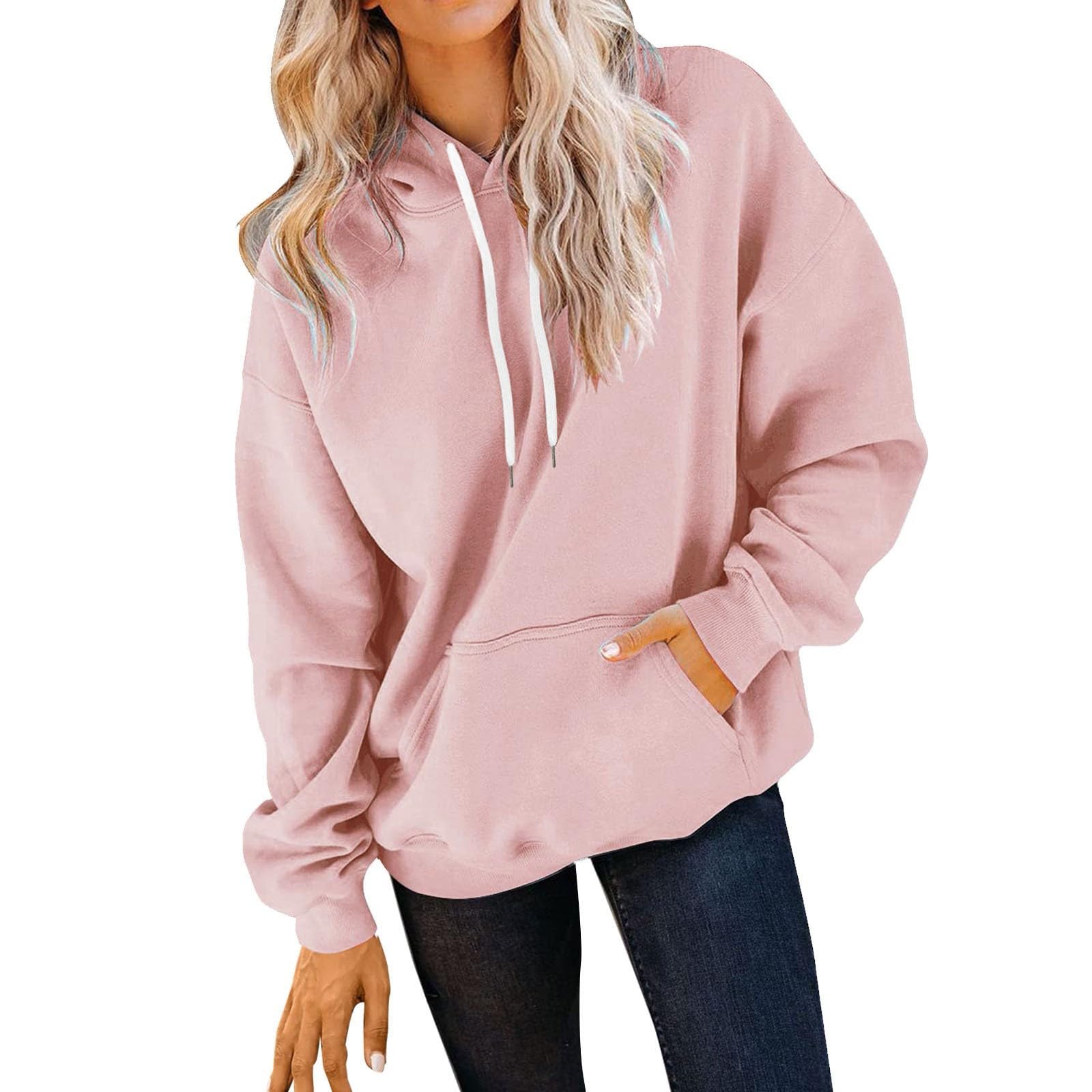 GenericEssentials Hoodie Womens Clearance Plus Size Sweatshirts Workout Gym Pullover Lightweight Teen Girl Basic Tops Workout Women's Jumpers Outwear Cute Preppy Clothes