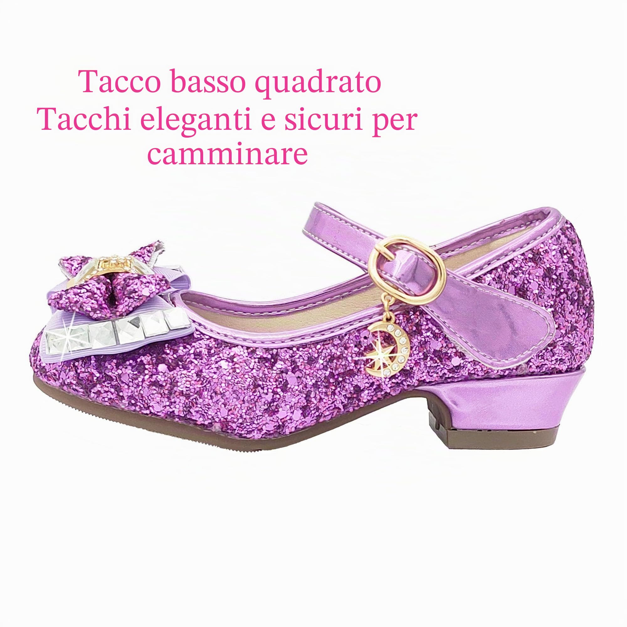 Scarpe Principessa Bambina Scarpe Tacco Bambina Glitterate Scarpe Ballerine Bambina Scarpe Brillantini Bimba Scarpe Glitter Tacchi Bimba Eleganti Cerimonia Principessa Regalo Bambina EU26-36
