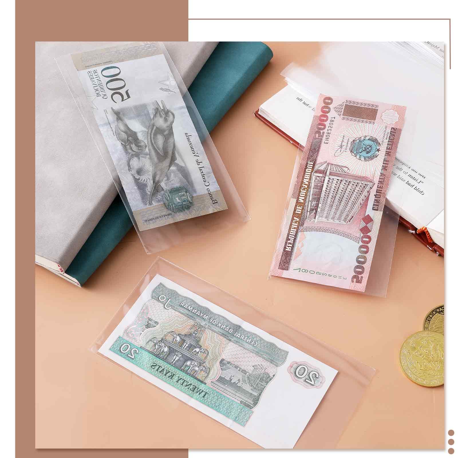 100 Pack Paper Money Holders Dollar Bill Sleeves Clear Money Sleeves Currency Collection Sleeves Protector Bag for Scratch-Resistant Display Paper Currency Collectors,6.8X 3.3inches - Image 4