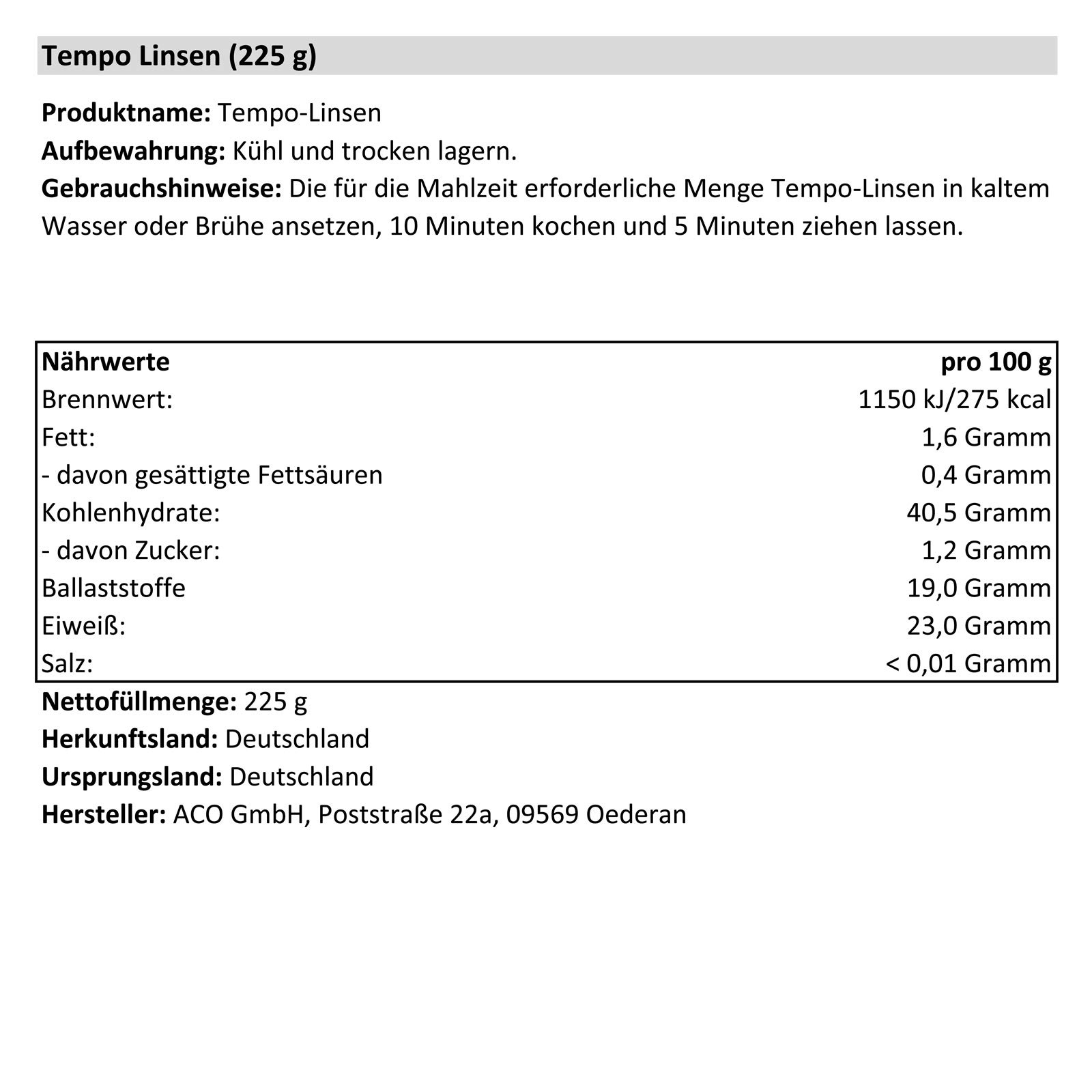 10er SparpackTempo Linsen, (10 x 225 g) für je 4-5 Portionen, schnell und einfach zuzubereiten Linsengericht Linseneintopf