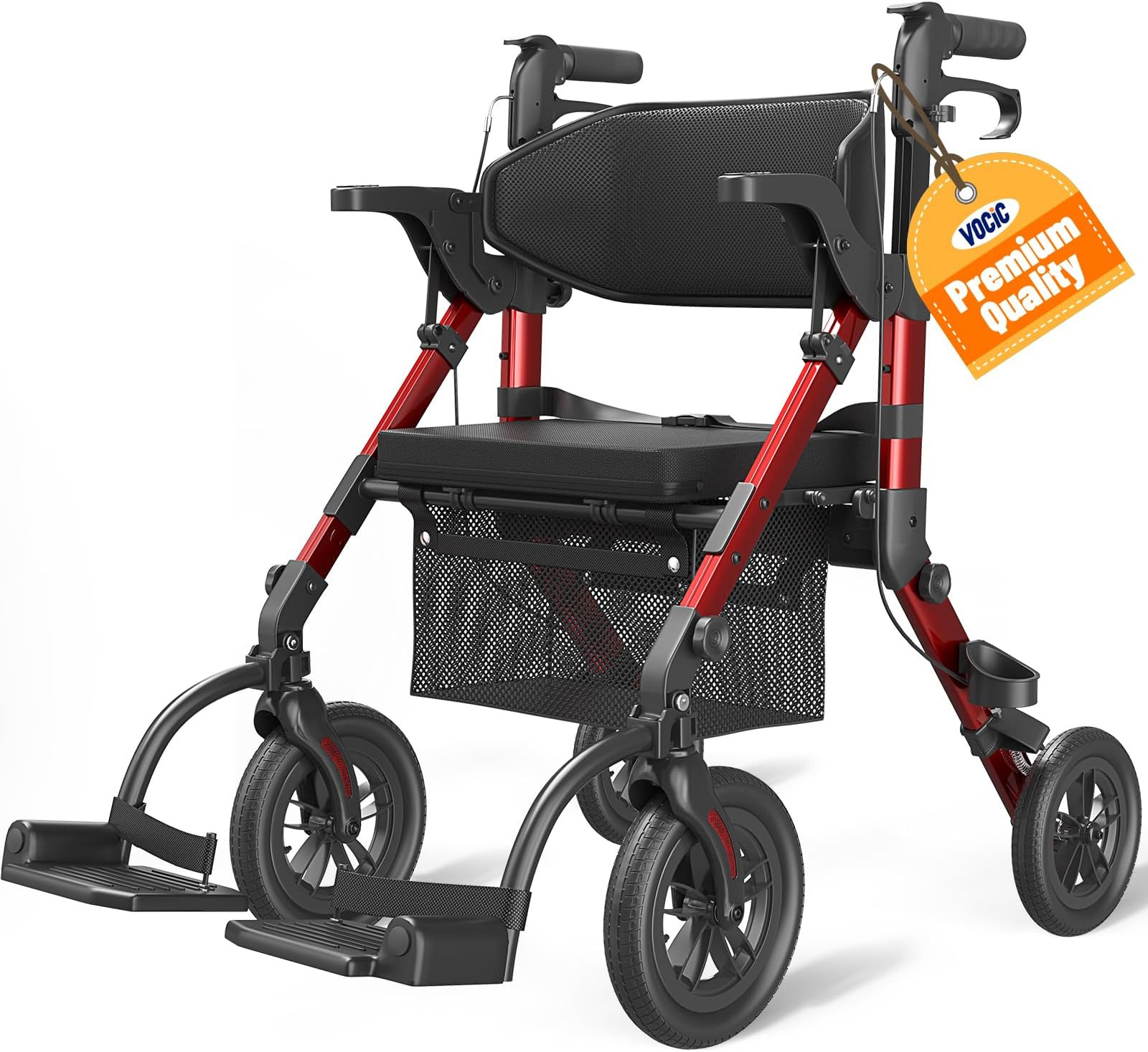 Walkers for Seniors, Wheelchairs for Adults, Rollator Walker with Seat, 2 in 1 Rollator Transport Chair with Brakes, Rolling Walker Lightweight Foldable, Walker Wheelchair Combo Z51-2024 New