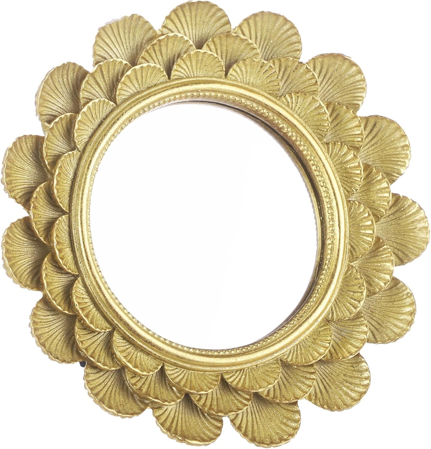 Vintage Framed Makeup Mirror, Gold Retro Vanity Mirror with Fan-Shaped Carved Resin Frame, Desktop & Wall-Mounted Design for Bedroom, Dresser, Bathroom image 2
