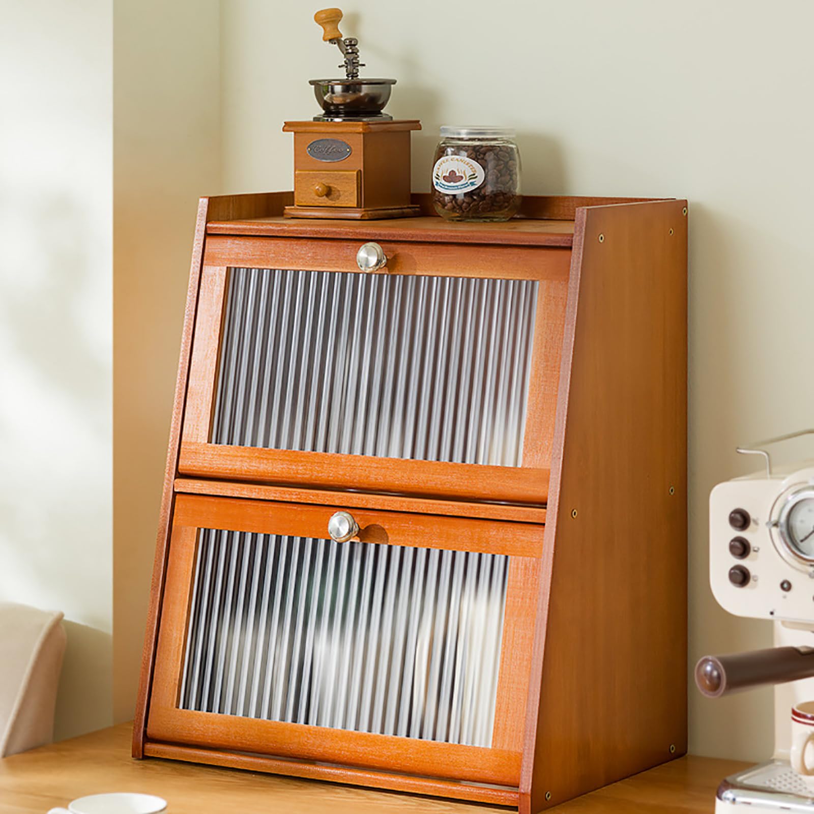 Piccola credenza in bambù da cucina per piano di lavoro, credenza per buffet, cucina, mobile da cucina con porta in acrilico, contenitore per spezie, utensili da cucina, tazze, oggetti di