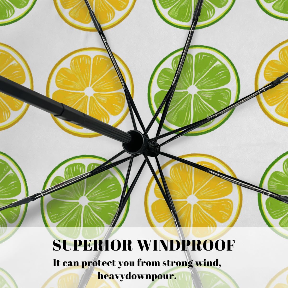 Cartoon Yellow Green Lemon Slice Folding Umbrella Windproof Compact Lightweight Travel Umbrella with 8 Reinforced Ribs, Portable UV Sun & Rain Protection for Men & Women