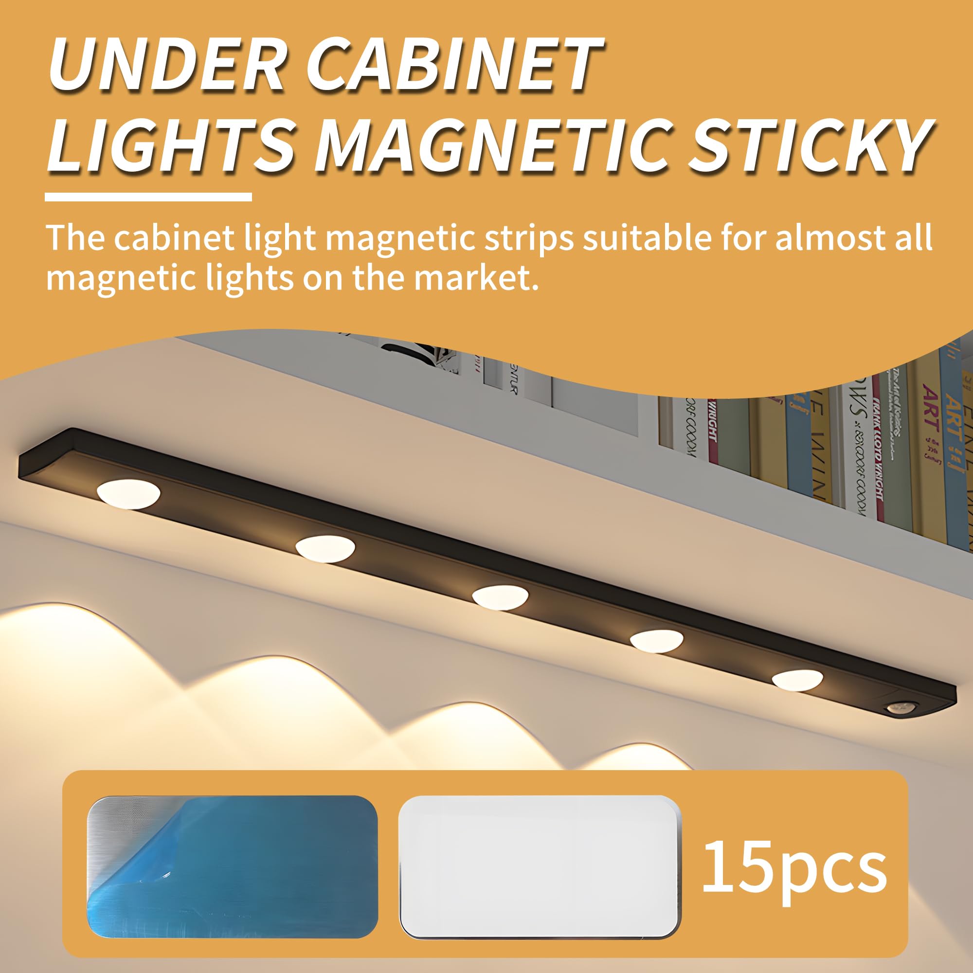 15-Pack Under Cabinet Light Magnetic Strip,Replacement Magnetic Strips with Adhesive,Iron Sheet for Cabinet Lighting(Not Magnets) — Amazon image 2