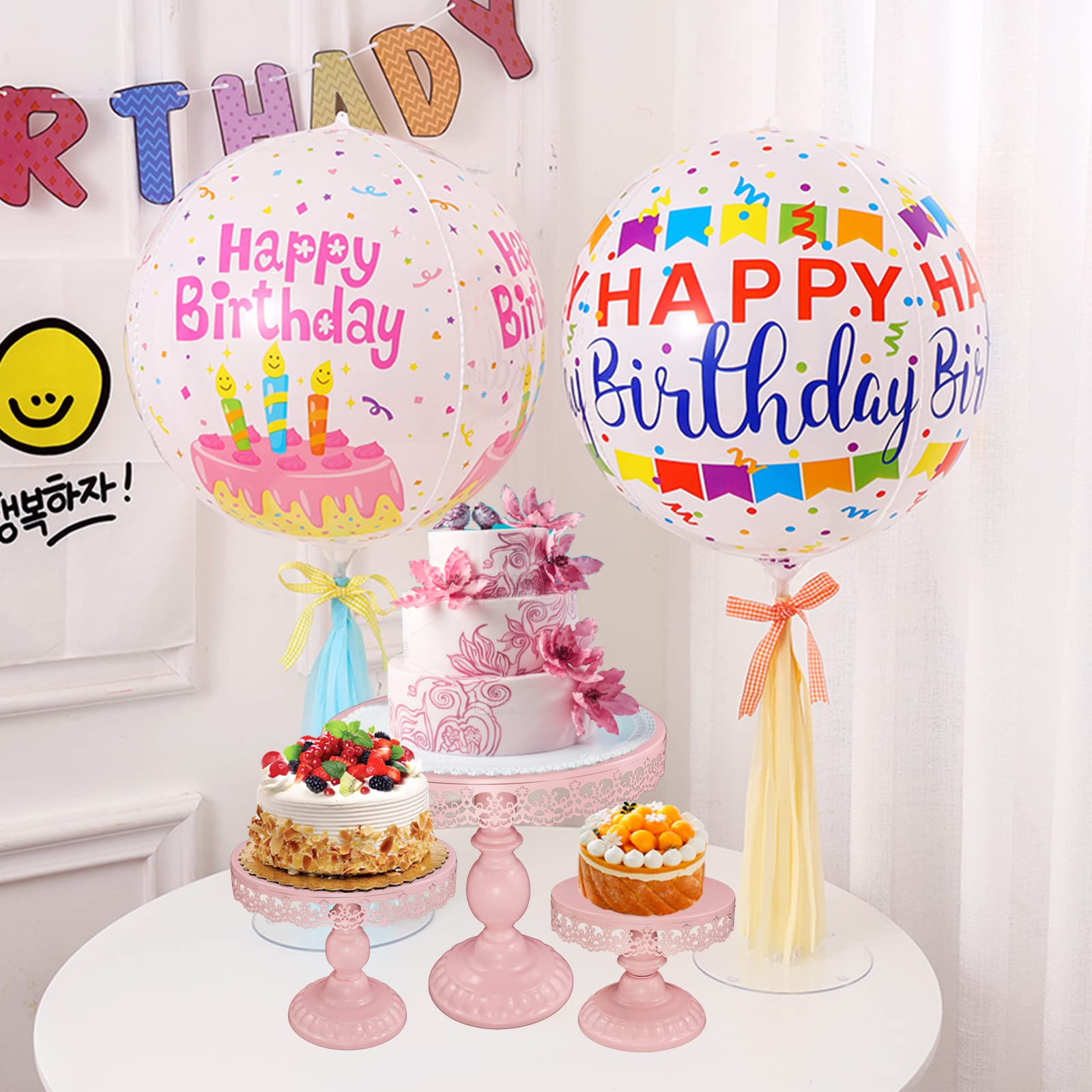 Set di 3 supporti per torte in ferro per dessert, vassoio da portata per baby shower, matrimoni, feste di compleanno (rosa)