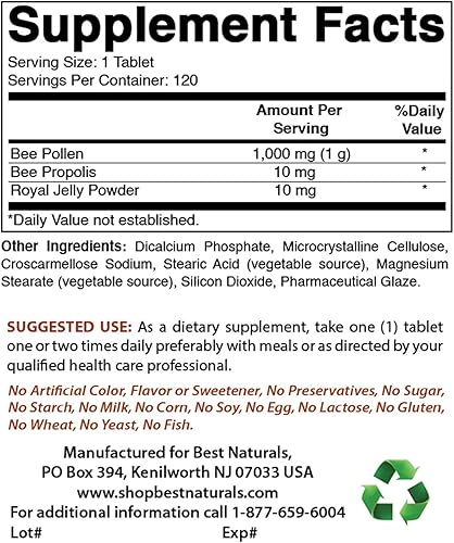 Complejo de polen de abeja 1000 mg y óxido de magnesio 500 mg