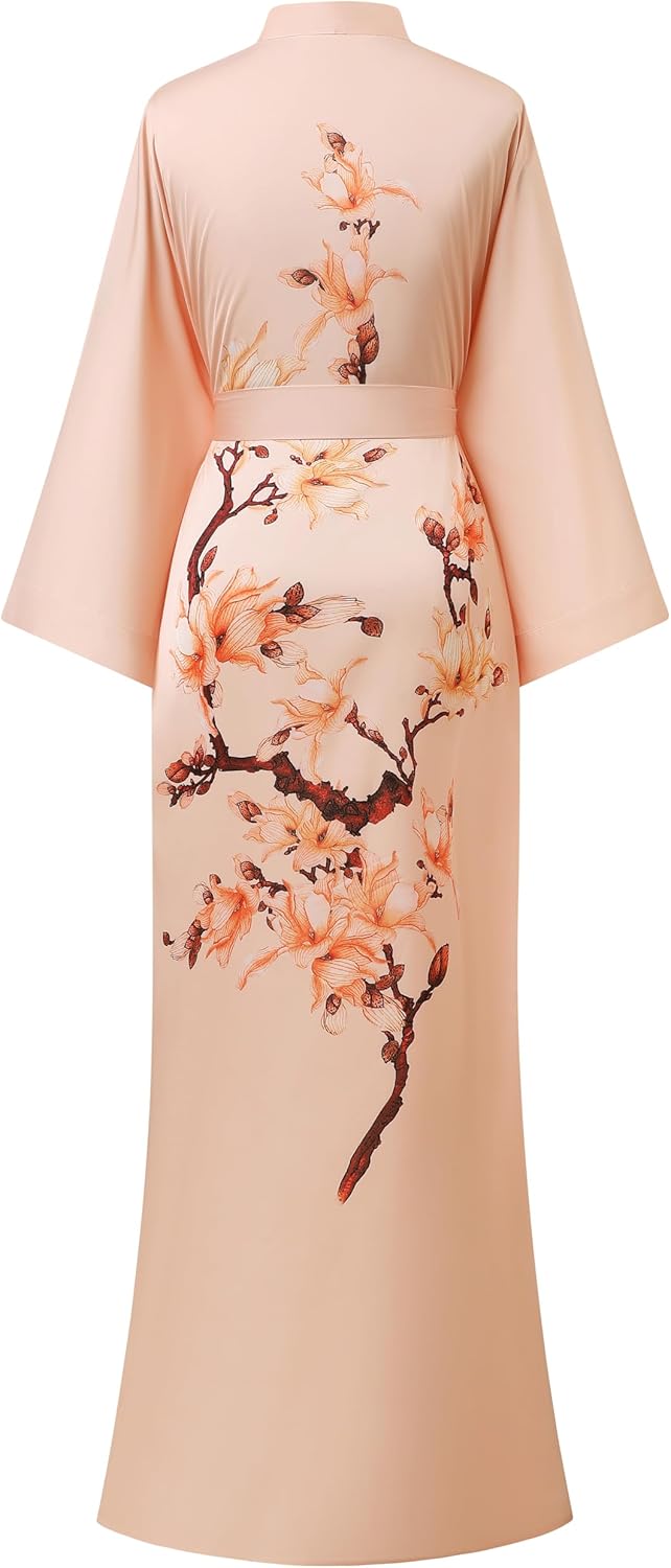 BABEYOND Kimono Robe Cover up with Box Long Floral Satin Sleepwear Silky Bathrobe Bachelorette Robe - Image 2