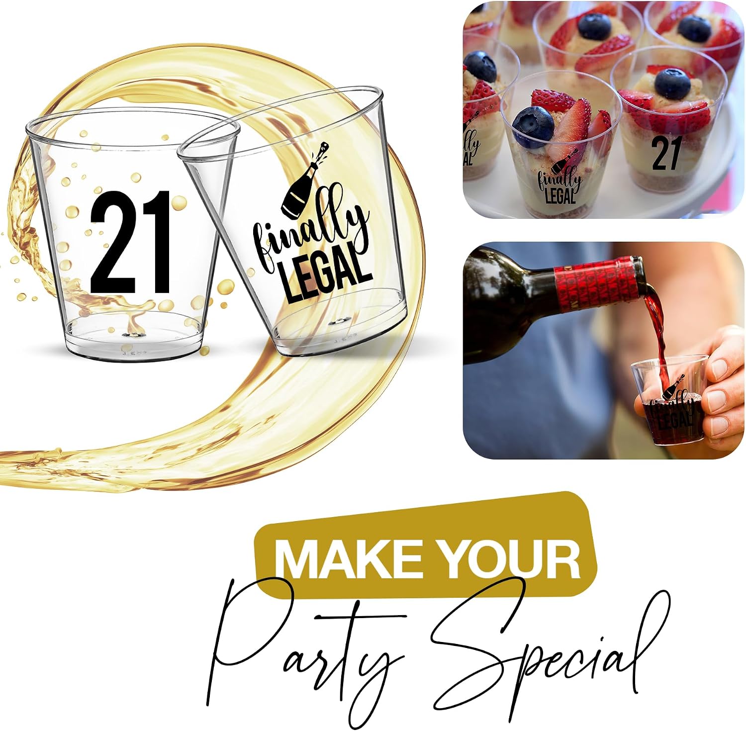 Finally Legal 21st Birthday Shot Glasses 2oz Disposable - 100 PCS 21st Birthday Decorations for Her and Him, Party Favors, Decor Plastic Cups