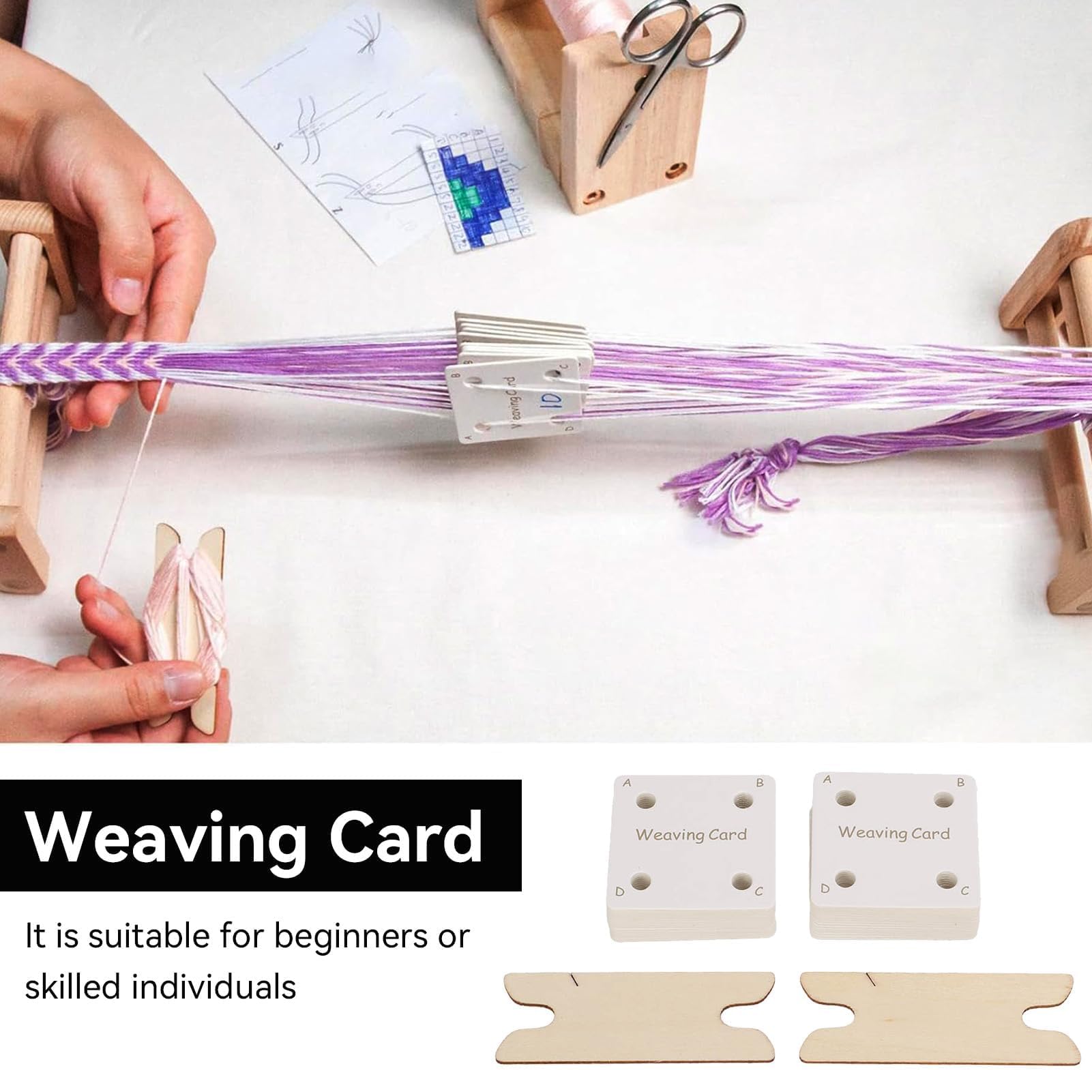 30pcs Weaving Cards, Tablet Weaving Card with Wooden Shuttles for Loom Weaving Supplies Tablet Weaving Loom Weaving Supplies Weaving Loom Darning Loom Rigid Heddle Loom Weaving Tools