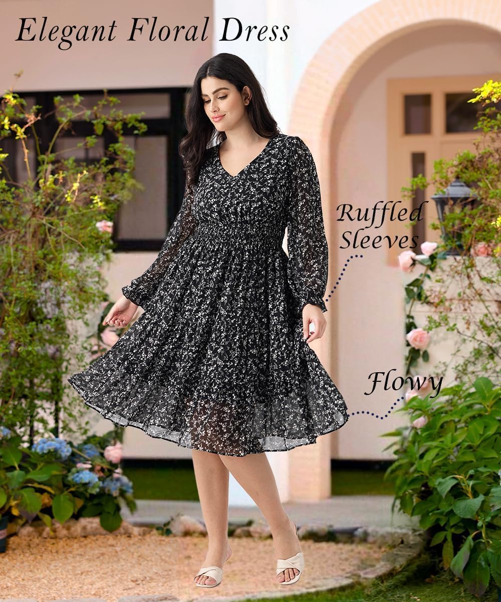 TIYOMI Plus Size Maxi Floral Dress for Women 2025 Long Sleeve V Neck Flowy Dress Empire Waist Wedding Guest Dresses - Image 4