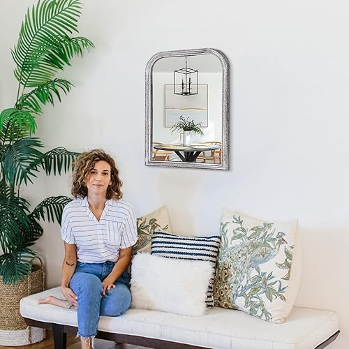 Miniatura 4 de Espejo rectangular de madera rústica, espejo de pared decorativo grande de 20 x 16 pulgadas, para dormitorio, sala de estar, baño, entrada, tocador,