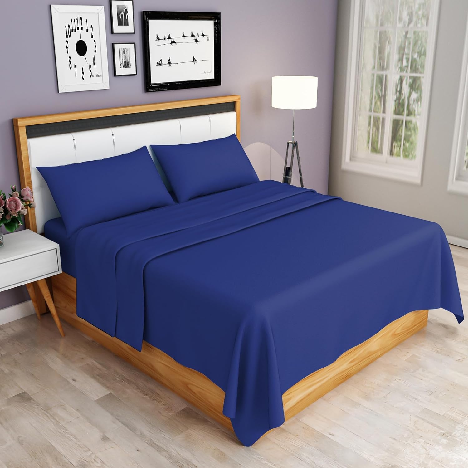 Night Zone Flat Sheet 100% Egyptian Cotton 200 Thread Count Hotel Quality Flat Bed Sheets (Royal Blue, King)