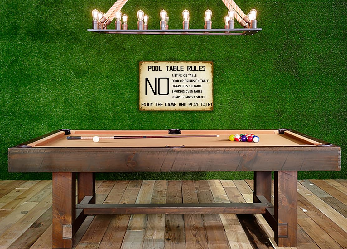 Bedroom Wall Art Funny Pool Table Rules Metal Sign - 12x8 Inch Billiards Room Decor For Men Man Cave Pool Accessories
