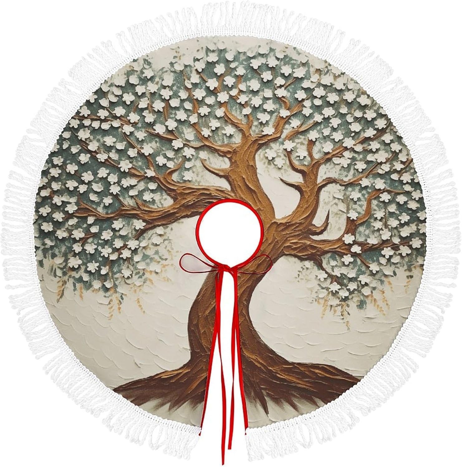 Cute Tassel Christmas Tree Skirt，Halloween Tree Skirt Large Christmas Tree Skirt Christmas Tree Decorations Double Sided Tree Printed Printed Tree Skirt-48in