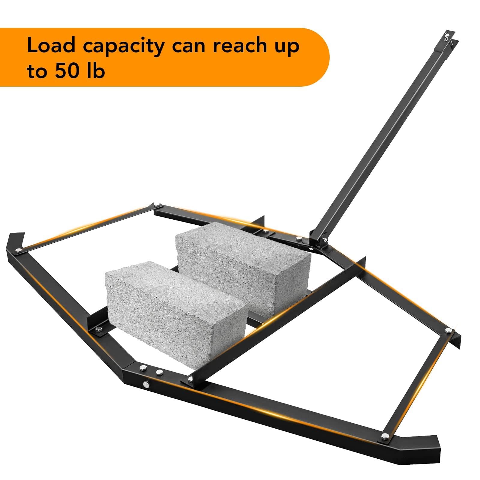 Schleppegge, 152x84 cm Wiesenegge für Rasentraktor, Geländefahrzeuge, ATV & UTV, Tragkraft bis zu 25 kg, Wiesenschleppe aus Stahl mit verstellbaren Stangen, für Kiesauffahrten, Bauernhof, Feldgarten
