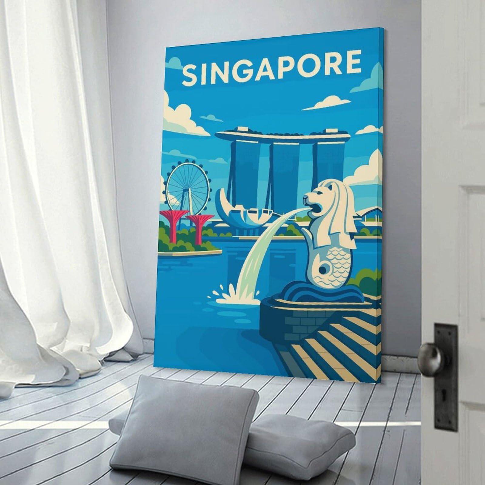Junmoney Frame-Style-14 Singapore Travel (2) Decorative Canvas Print 20X30inch(50X75cm), For Gallery Wall Layouts In Home Or Office, Home Wall Art For Statement Displays