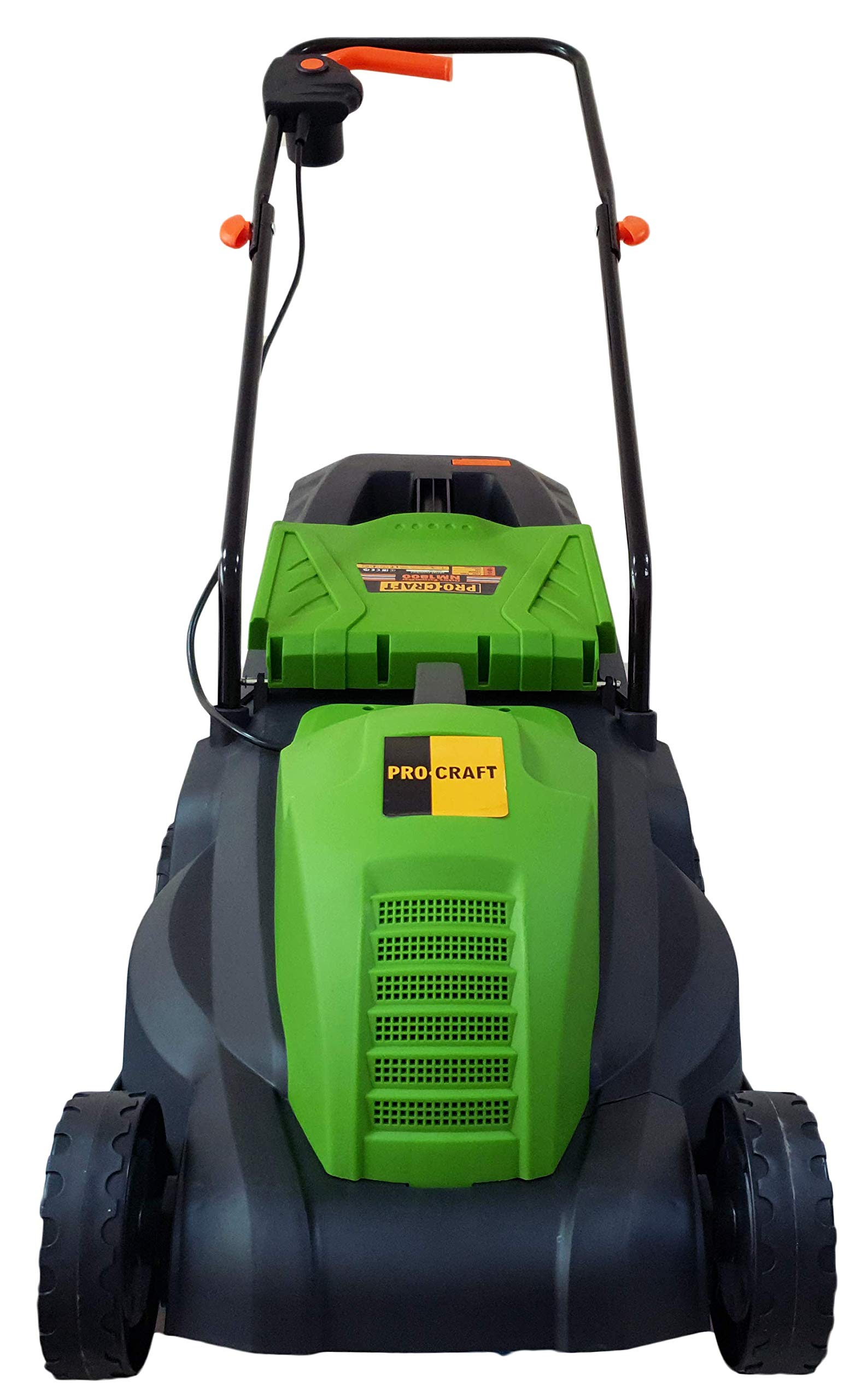 Procraft NM1800 elektryczna kosiarka do trawy, 1800 W, szerokość cięcia 34 cm, łapacz trawy 50 l, koszenie z zamkniętą krawędzią, rolka tylna, centralna regulacja wysokości, wygodna obsługa, składane