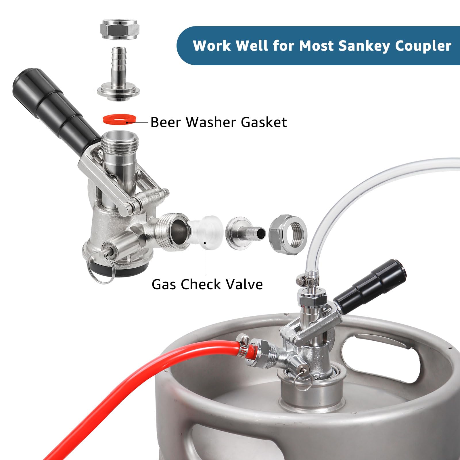 MRbrew 10PCS Gas Check Valve & 10PCS Beer Washer Gaskets Kit - Check Valve for Sankey D Type Coupler Replacement Parts Beer Keg Coupler Accessories Set, (10PCS Check Valves & 10PCS Washers)