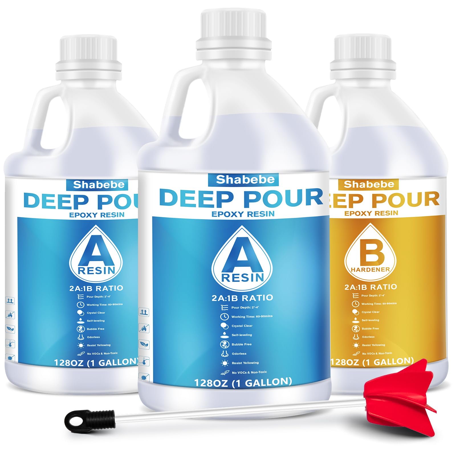 Deep Pour Epoxy Resin 3 Gallon, 2 to 4 Inch Depth Clear Epoxy Resin Kit with Mixer, Bubble Free, Low Odor 2:1 Casting Resin for Table Top, Countertop, River Table, Wood Filler, Bar Top