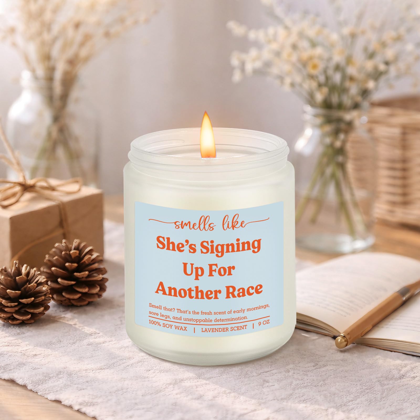 LEADO Scented Candle, Gifts for Runners Women - Marathon, 5k, Running Essentials for Women - Funny Mothers Day, Birthday, Running Gifts for Marathon Runners, Female, Girl, Her, Mom - Race Day Candle