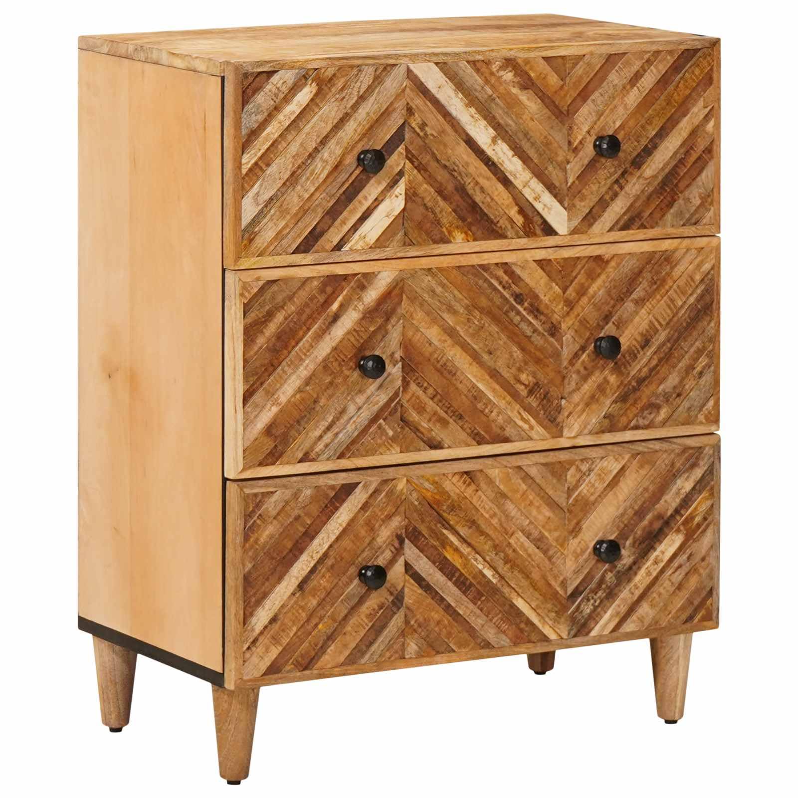 Armoire de rangement en bois de manguier marron 60 x 33,5 x 75 cm avec tiroir et poignées en laiton, armoire polyvalente moderne pour la maison, le bureau, la cave et le couloir pour un