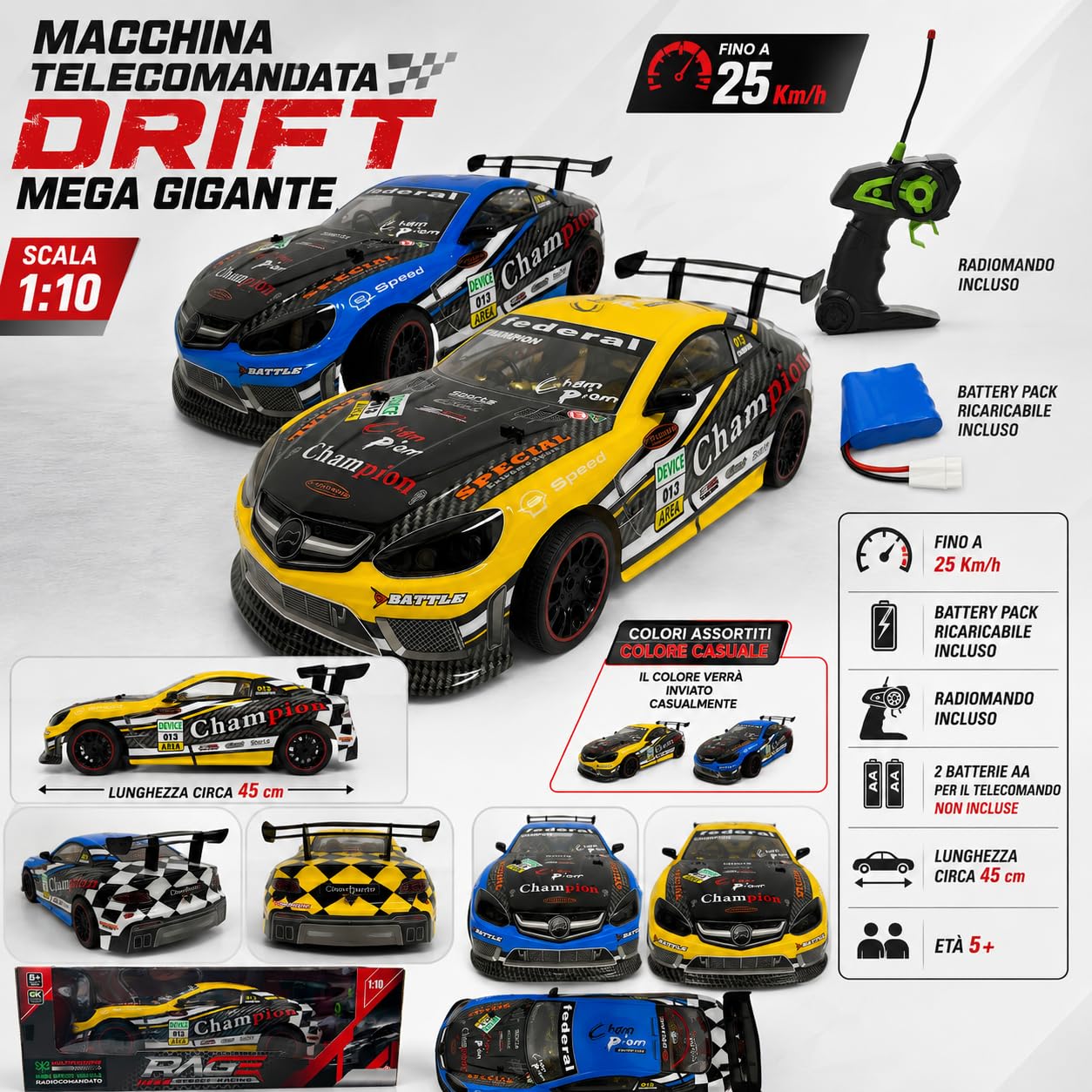 Samochód zdalnie sterowany Drift Mega Giant Super szybki 25 km/h cm 45 Street Racing Skala 1:10 Samochód Rally Super Car Racing High Speed Vehicle z pakietem baterii Samochód Zdalne sterowanie radiowe