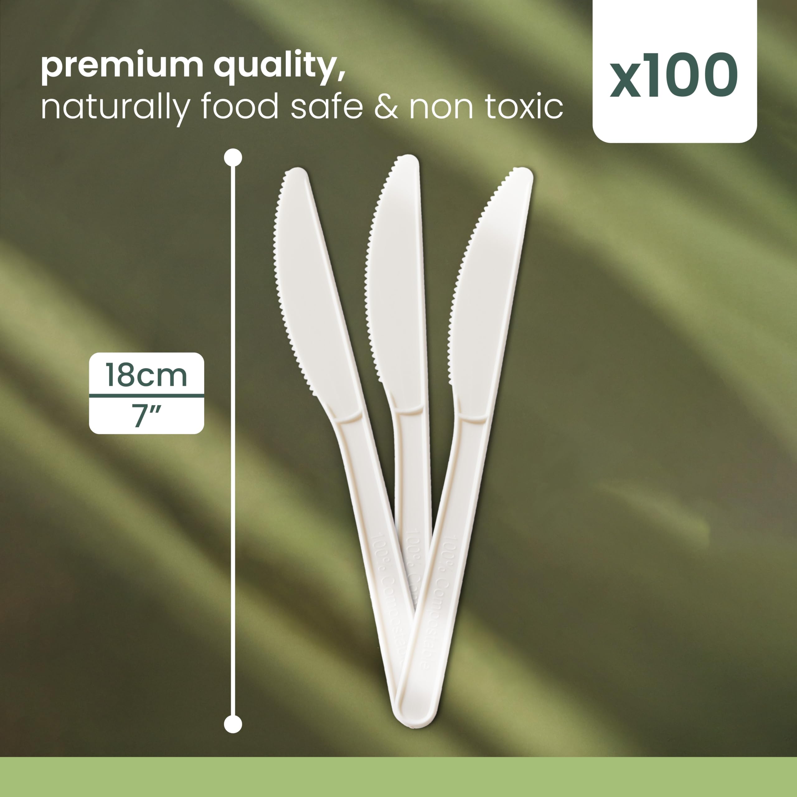 HAAGO - Set di 100 coltelli - Posate resistenti riutilizzabili e lavabili in lavastoviglie per feste, matrimoni, eventi, per cibi caldi e freddi - Bianco 18 cm / 7"