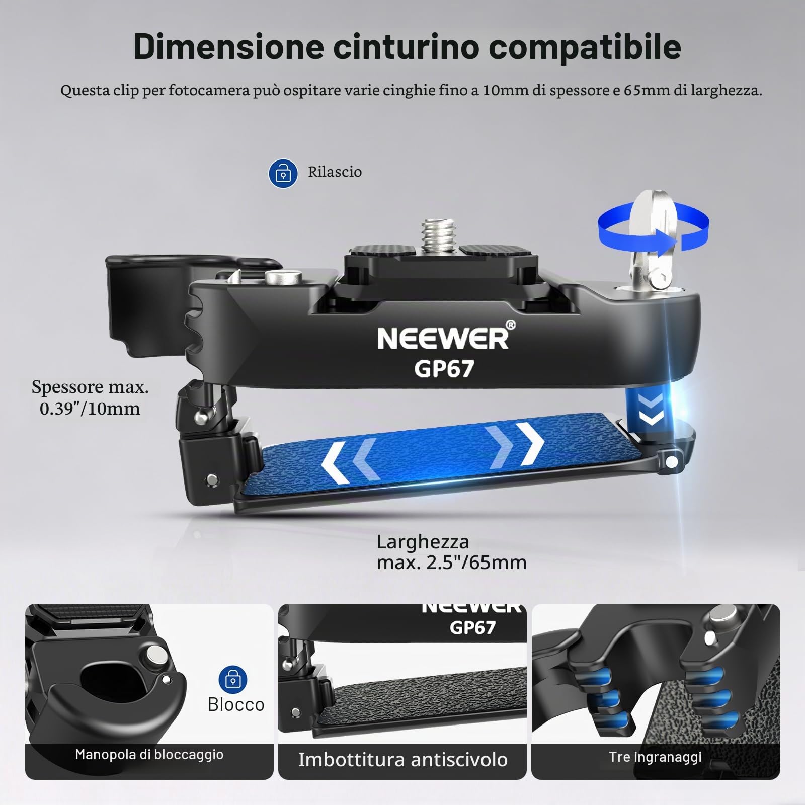 NEEWER Clip per Zaino per Fotocamera, Attacco a Sgancio Rapido Compatibile con Sistema PD e Piastra Tipo Arca, Blocco di Sicurezza, Fotocamere DSLR e Mirrorless Carico di 10kg（22lb）