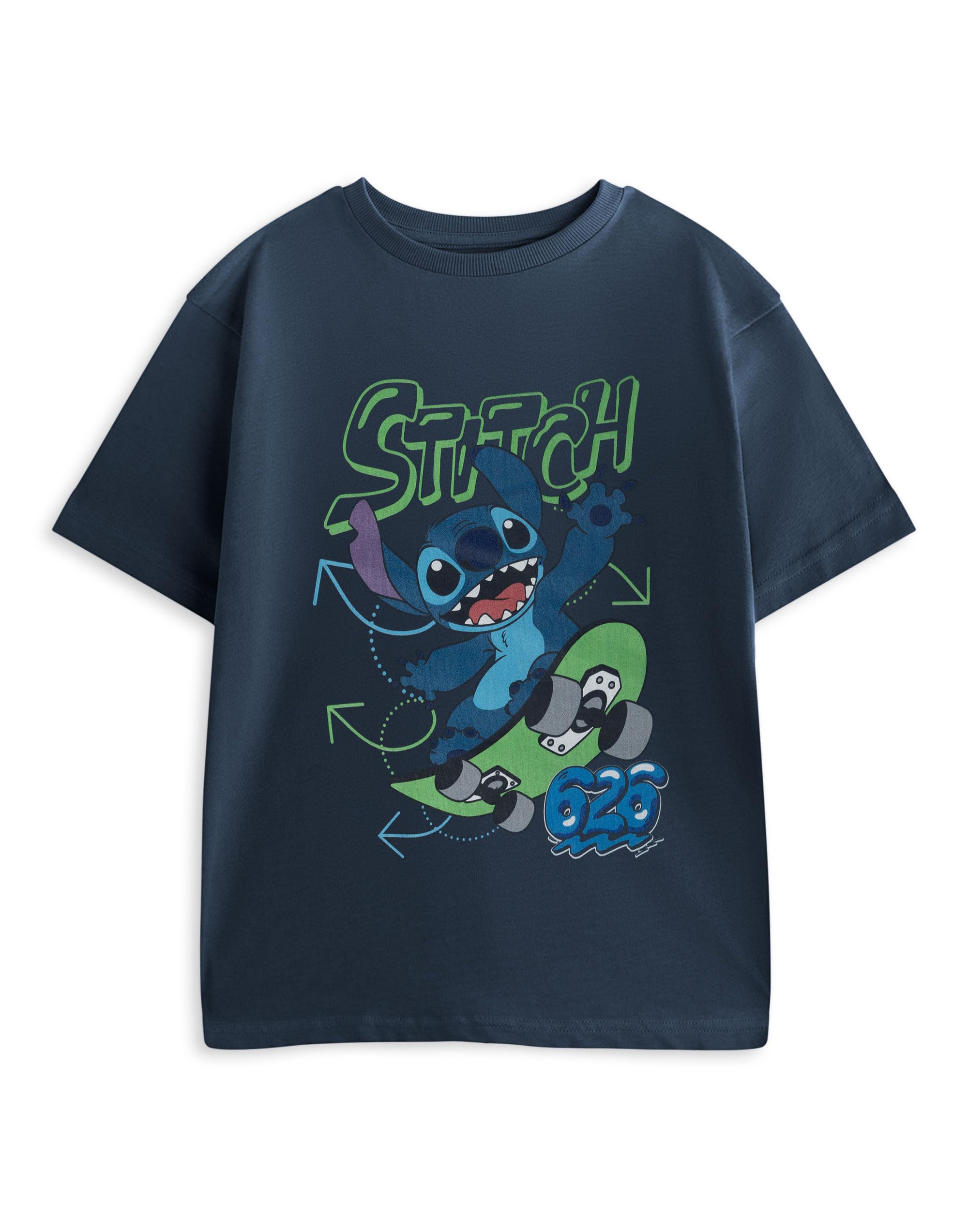 Disney Boys Navy Lilo & Stitch Blue T-Shirt | Short Sleeve Stitch 626 Graphic Tee | Classic Cartoon Apparel Movie Merchandise | Kids Casual Wear Top - 3-4 Years